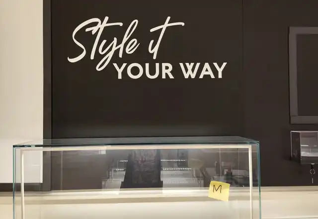 Dimensional lettering on a retail feature wall
