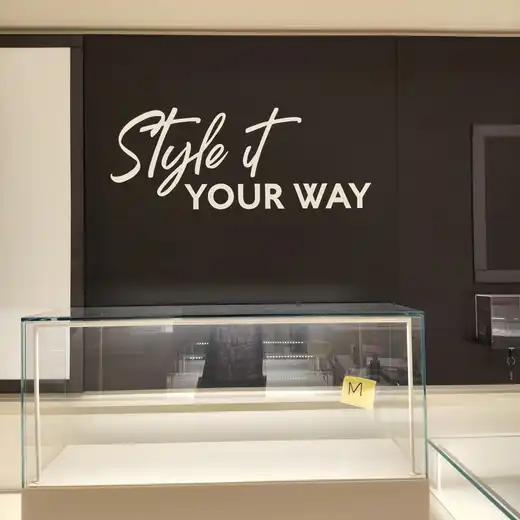 Dimensional lettering on a retail feature wall