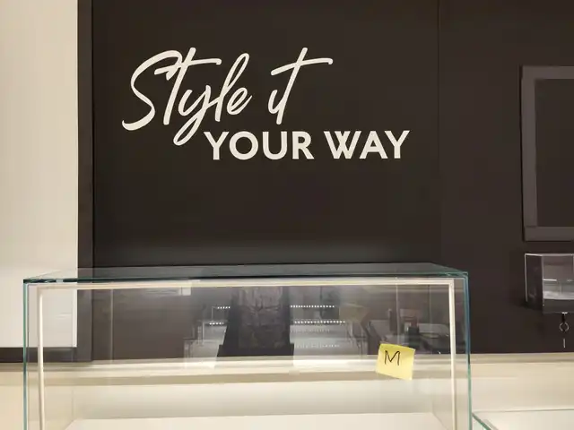 Dimensional lettering on a retail feature wall